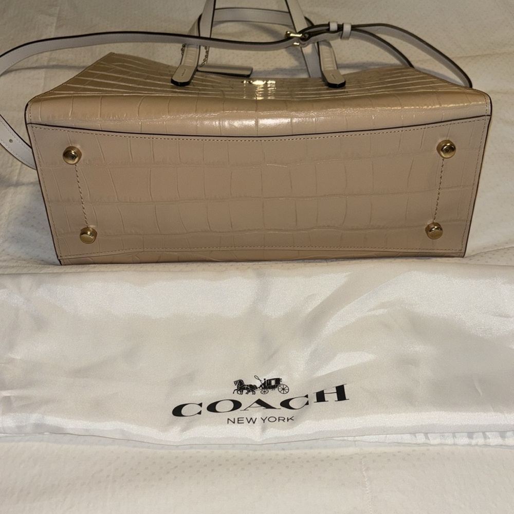 Coach Nina Two-Tone Croc Embossed Leather Structured Tote Handbag - Picture 7 of 9
